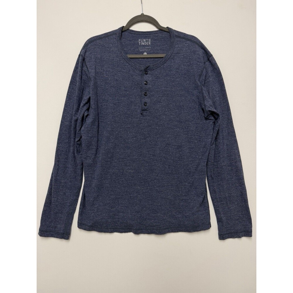 Flint & Tinder Henley Shirt Mens L Blue Long Sleeve Huckberry Outdoor USA Adult